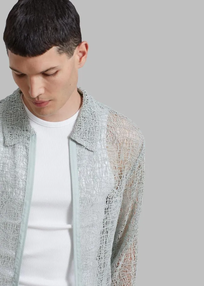 Men The Frankie Shop Tops Amomento Lace Zip Up Shirt Mint