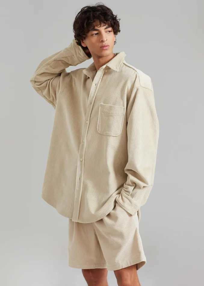Men The Frankie Shop Tops Camden Corduroy Shirt Cream
