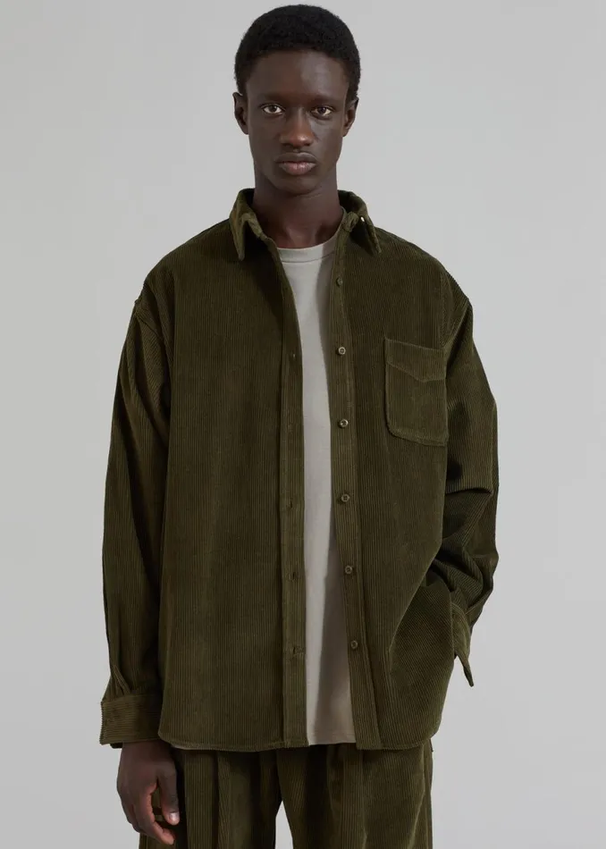 Men The Frankie Shop Tops Camden Corduroy Shirt Olive