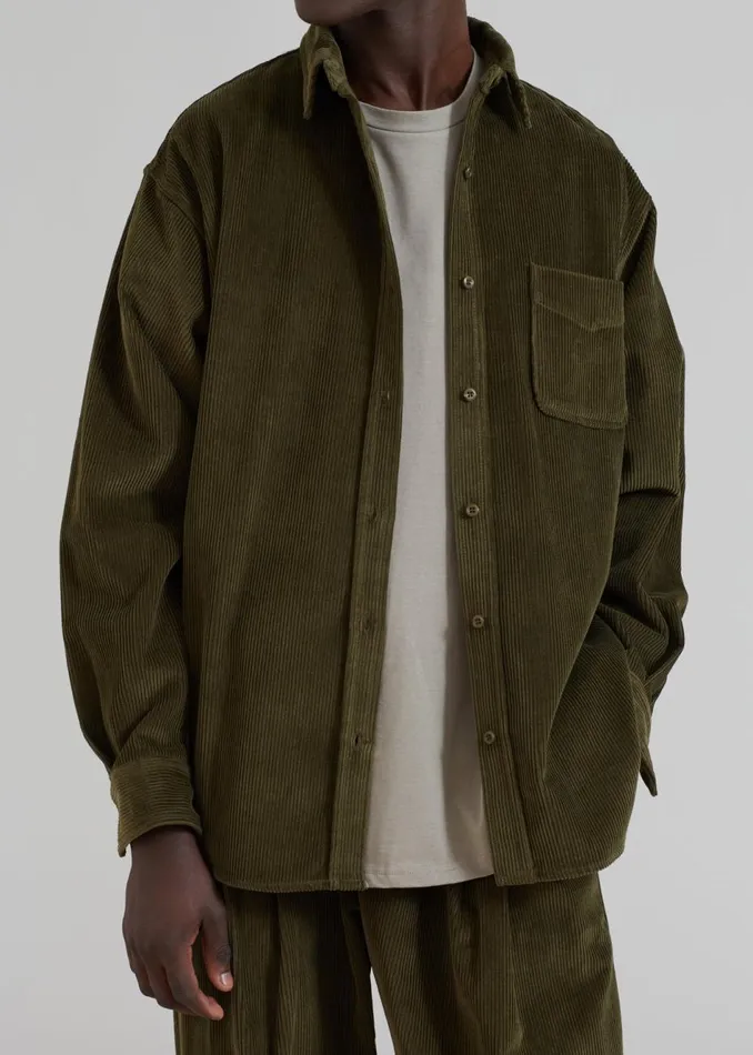 Men The Frankie Shop Tops Camden Corduroy Shirt Olive