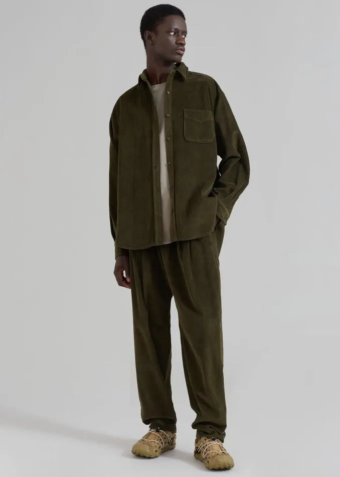 Men The Frankie Shop Tops Camden Corduroy Shirt Olive
