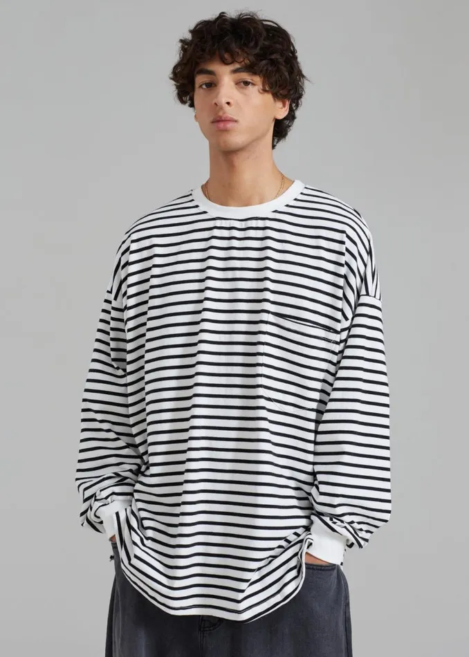 Men The Frankie Shop Tops Cody Pocket Tee Blackwhite Stripe