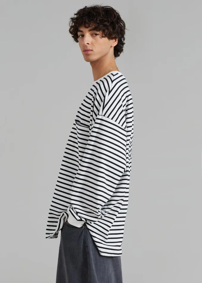 Men The Frankie Shop Tops Cody Pocket Tee Blackwhite Stripe