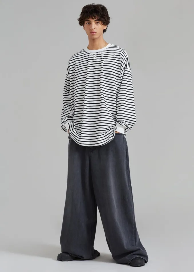 Men The Frankie Shop Tops Cody Pocket Tee Blackwhite Stripe