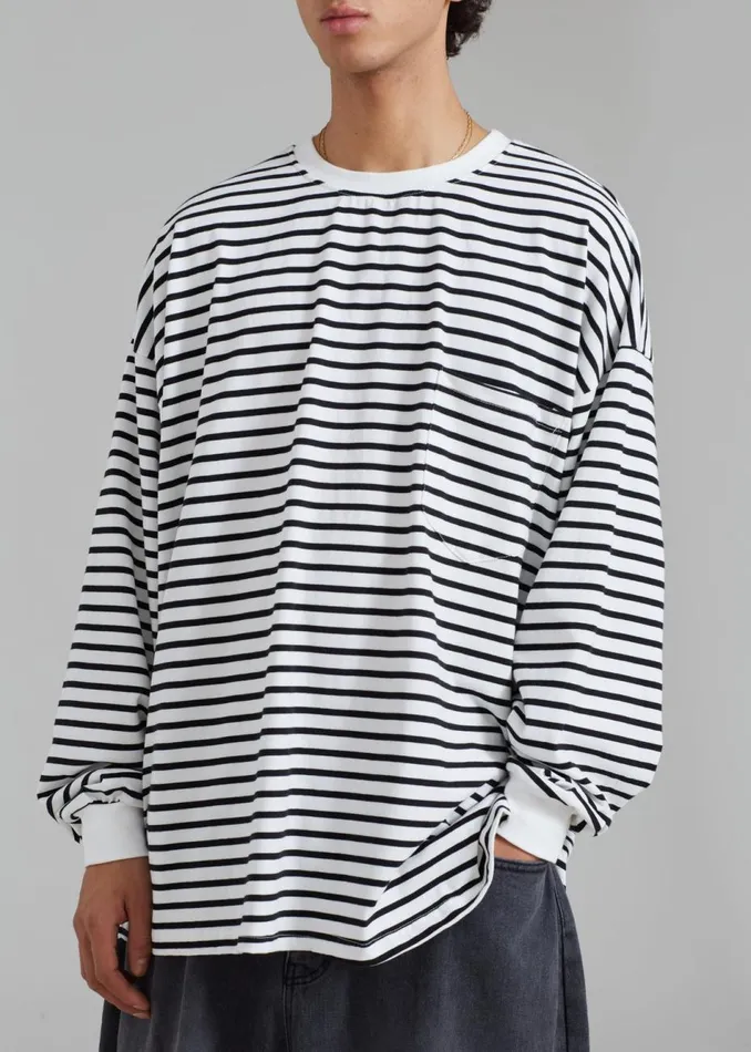 Men The Frankie Shop Tops Cody Pocket Tee Blackwhite Stripe