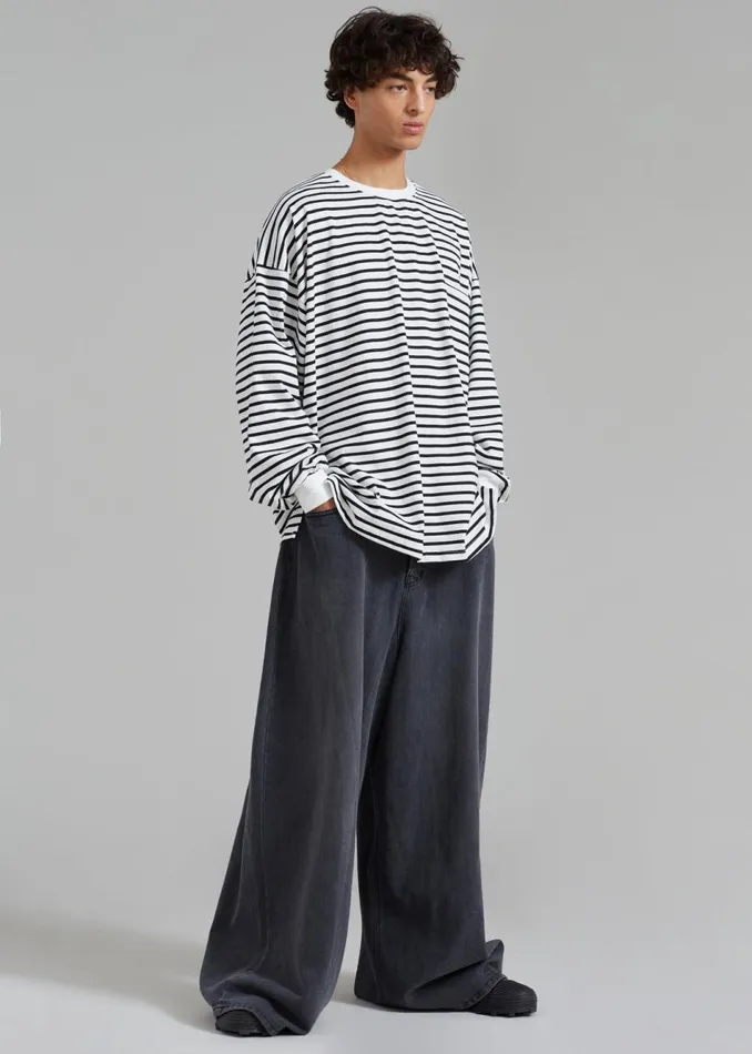 Men The Frankie Shop Tops Cody Pocket Tee Blackwhite Stripe