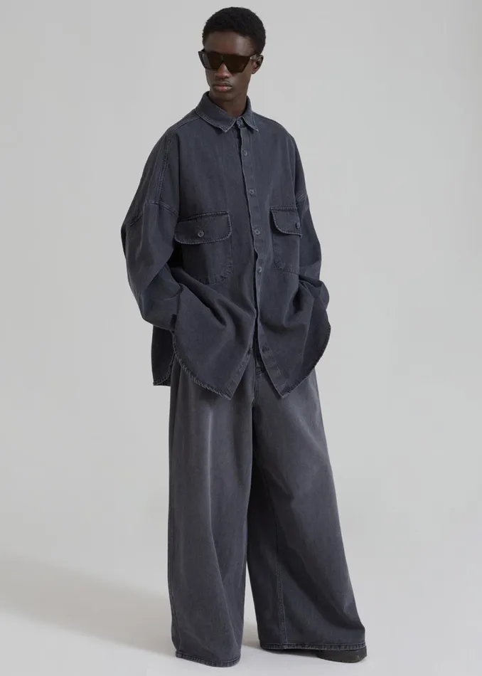 Men The Frankie Shop Tops Dallas Men Denim Overshirt Dark Grey