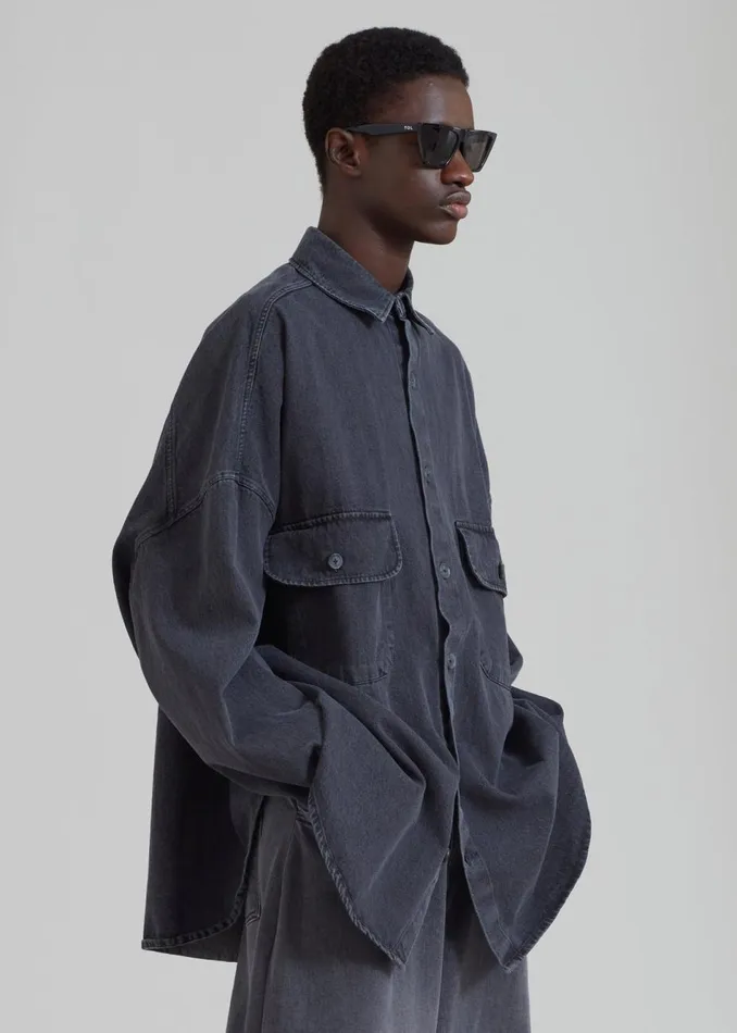 Men The Frankie Shop Tops Dallas Men Denim Overshirt Dark Grey