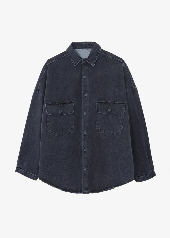 Men The Frankie Shop Tops Dallas Men Denim Overshirt Dark Grey