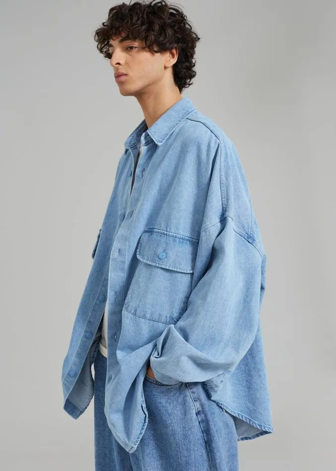 Men The Frankie Shop Tops Dallas Men Denim Overshirt Worn Wash
