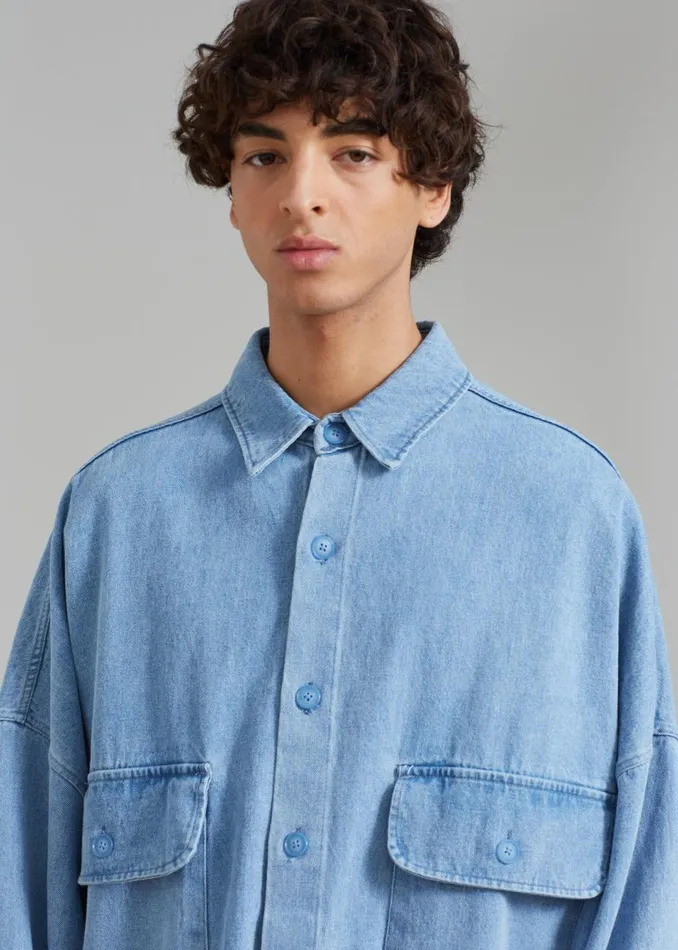 Men The Frankie Shop Tops Dallas Men Denim Overshirt Worn Wash