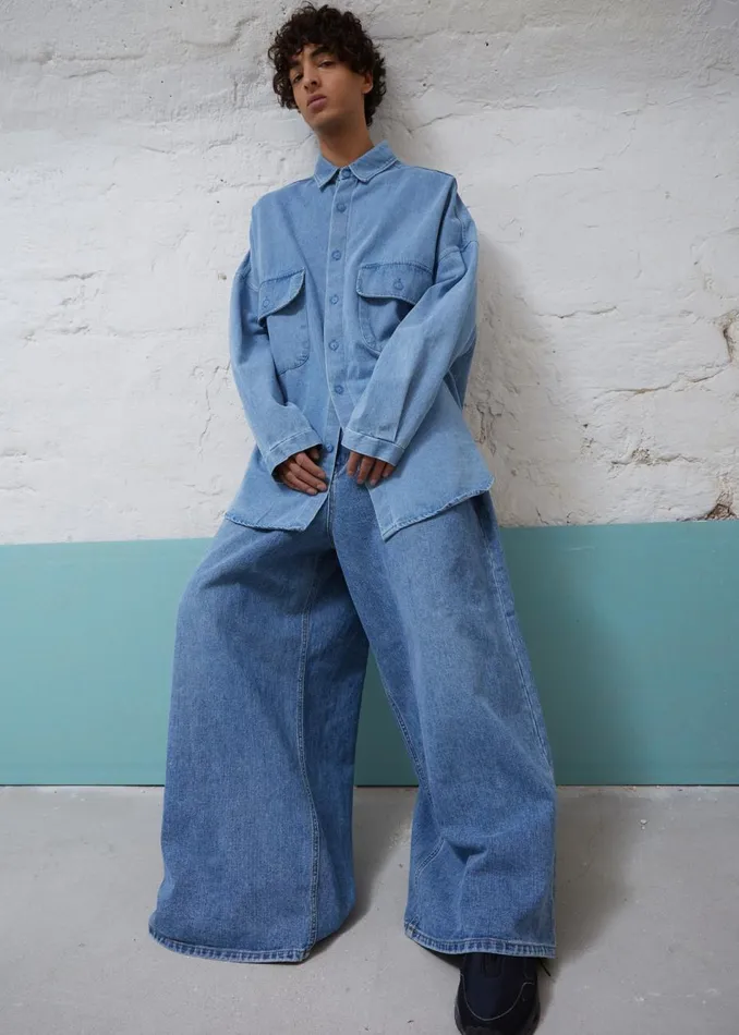 Men The Frankie Shop Tops Dallas Men Denim Overshirt Worn Wash