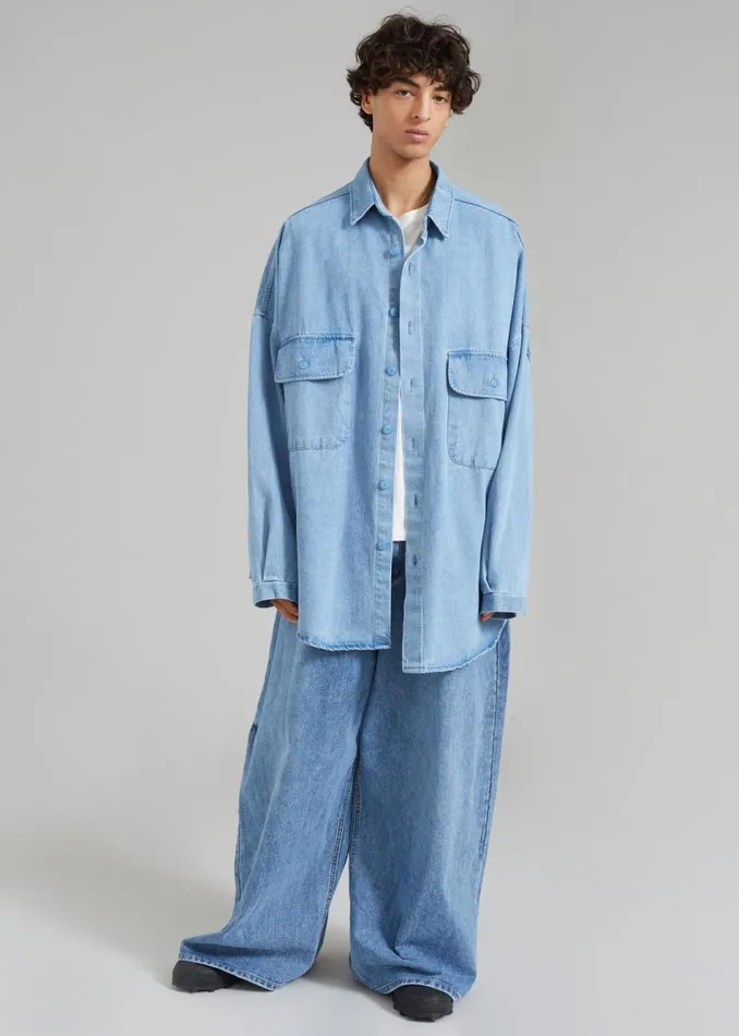 Men The Frankie Shop Tops Dallas Men Denim Overshirt Worn Wash