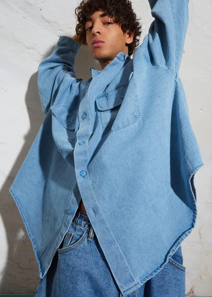 Men The Frankie Shop Tops Dallas Men Denim Overshirt Worn Wash