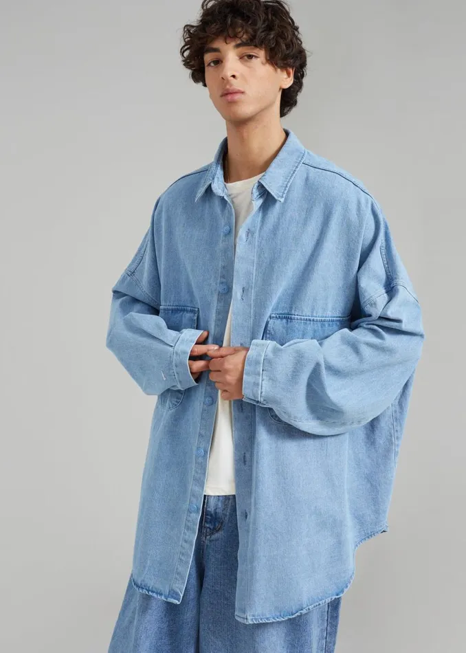 Men The Frankie Shop Tops Dallas Men Denim Overshirt Worn Wash