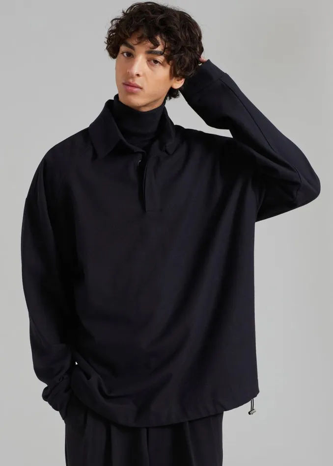 Men The Frankie Shop Tops Dennis Drawstring Polo Black