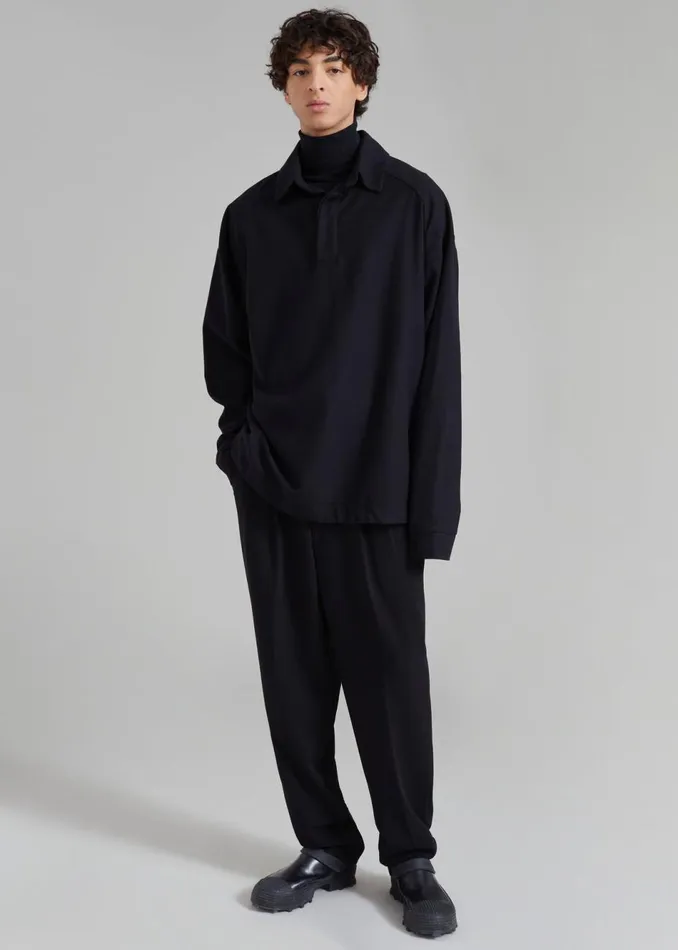 Men The Frankie Shop Tops Dennis Drawstring Polo Black