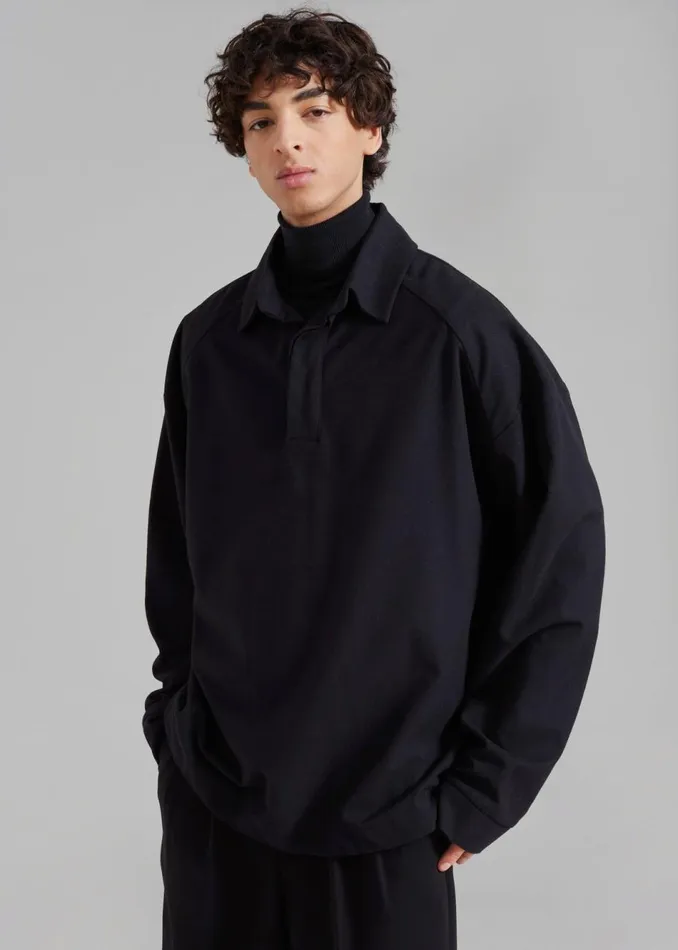 Men The Frankie Shop Tops Dennis Drawstring Polo Black