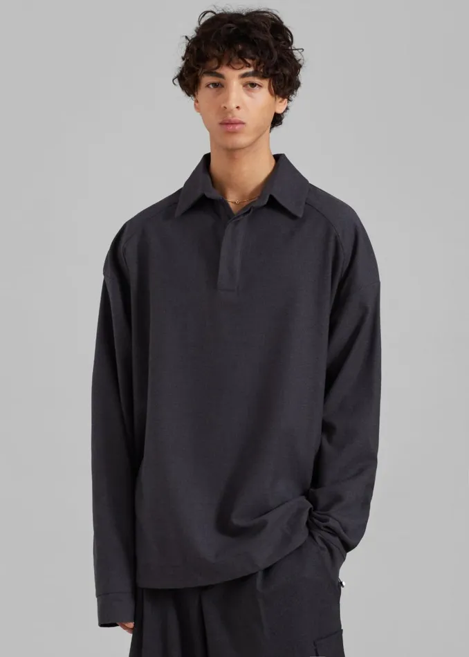Men The Frankie Shop Tops Dennis Drawstring Polo Charcoal