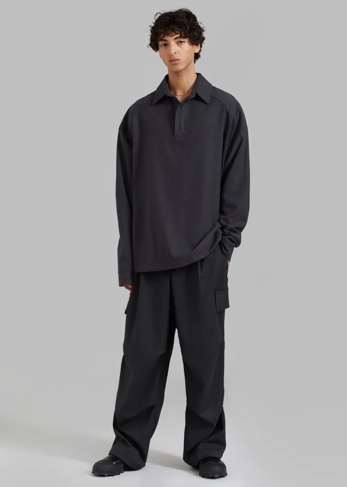 Men The Frankie Shop Tops Dennis Drawstring Polo Charcoal