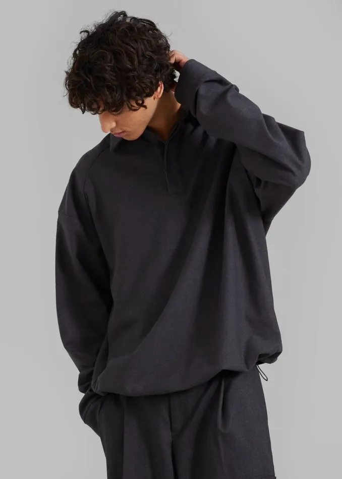 Men The Frankie Shop Tops Dennis Drawstring Polo Charcoal