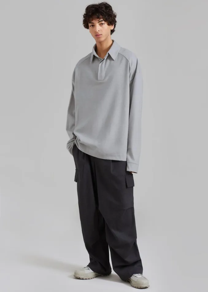 Men The Frankie Shop Tops Dennis Drawstring Polo Light Grey