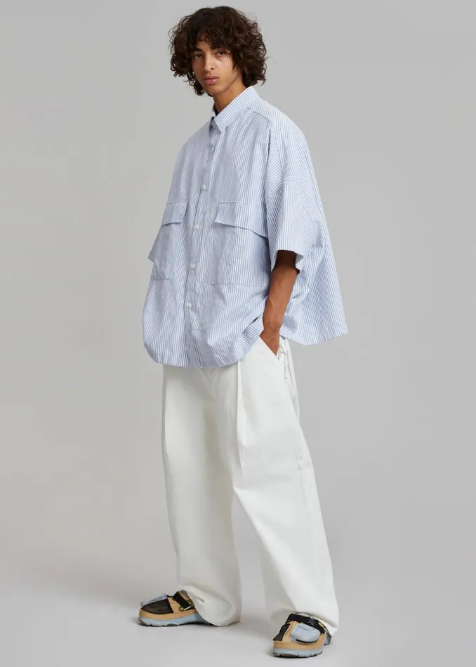 Men The Frankie Shop Tops Ethan Pocket Shirt Blue Stripe