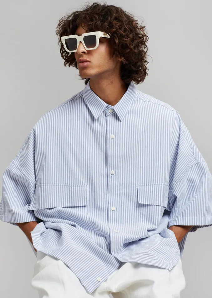 Men The Frankie Shop Tops Ethan Pocket Shirt Blue Stripe