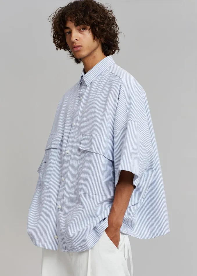 Men The Frankie Shop Tops Ethan Pocket Shirt Blue Stripe