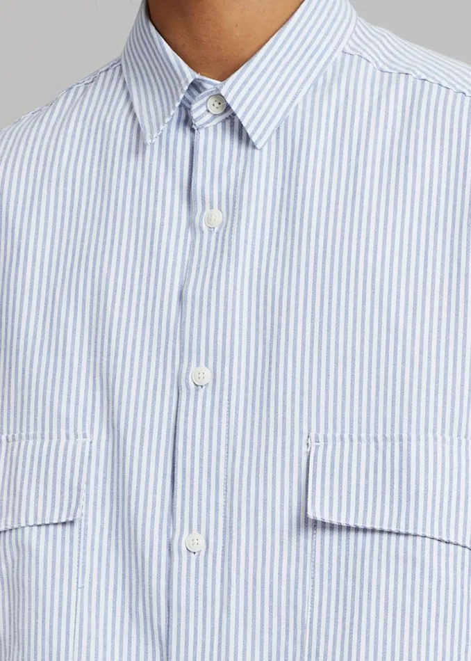 Men The Frankie Shop Tops Ethan Pocket Shirt Blue Stripe
