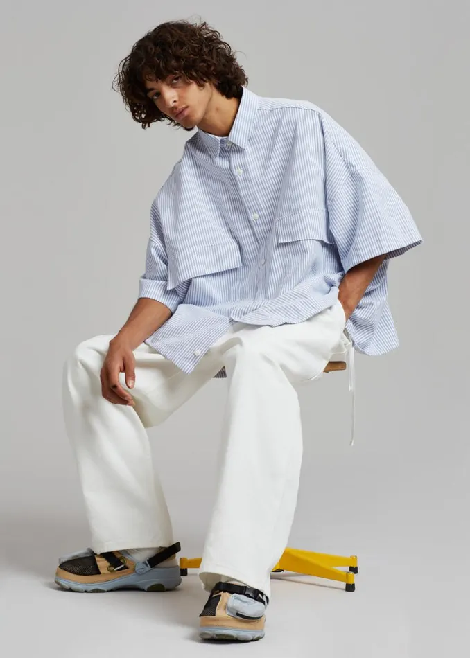 Men The Frankie Shop Tops Ethan Pocket Shirt Blue Stripe