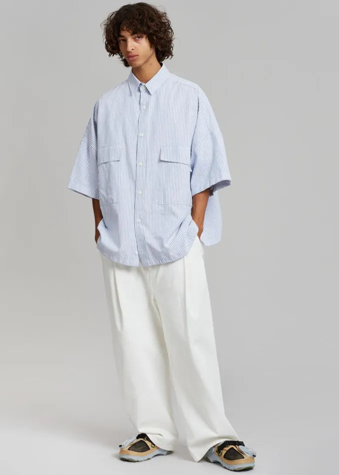 Men The Frankie Shop Tops Ethan Pocket Shirt Blue Stripe