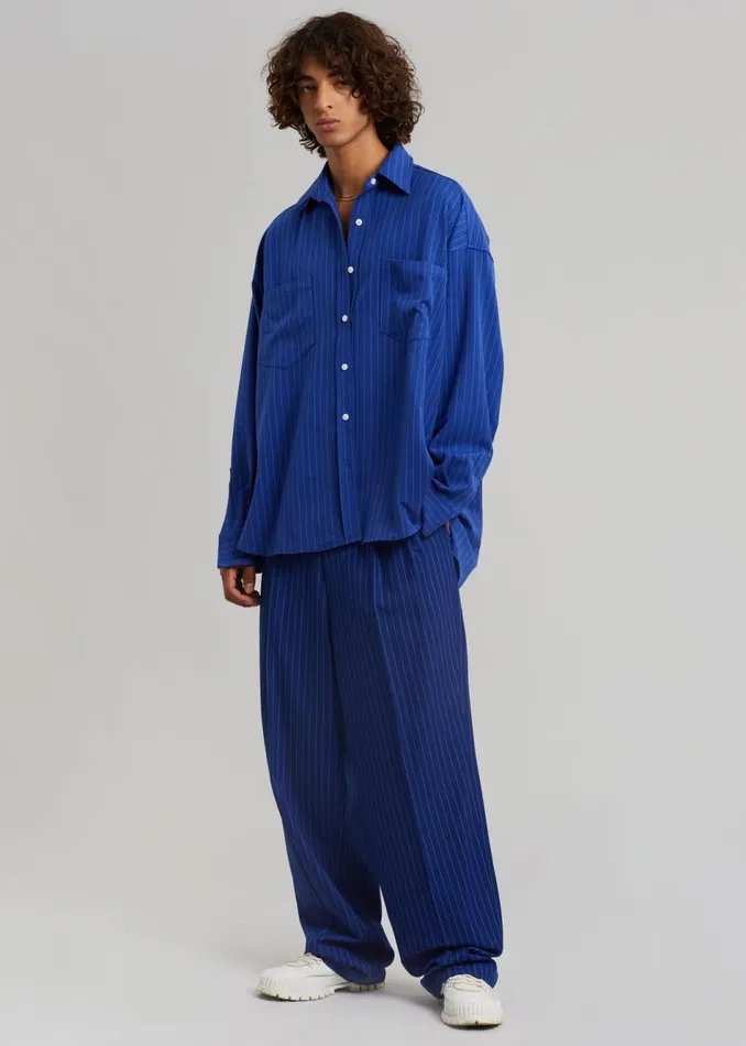 Men The Frankie Shop Tops Gus Oversized Fluid Stripe Shirt Deep Blue