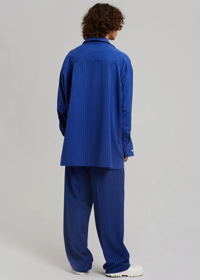 Men The Frankie Shop Tops Gus Oversized Fluid Stripe Shirt Deep Blue