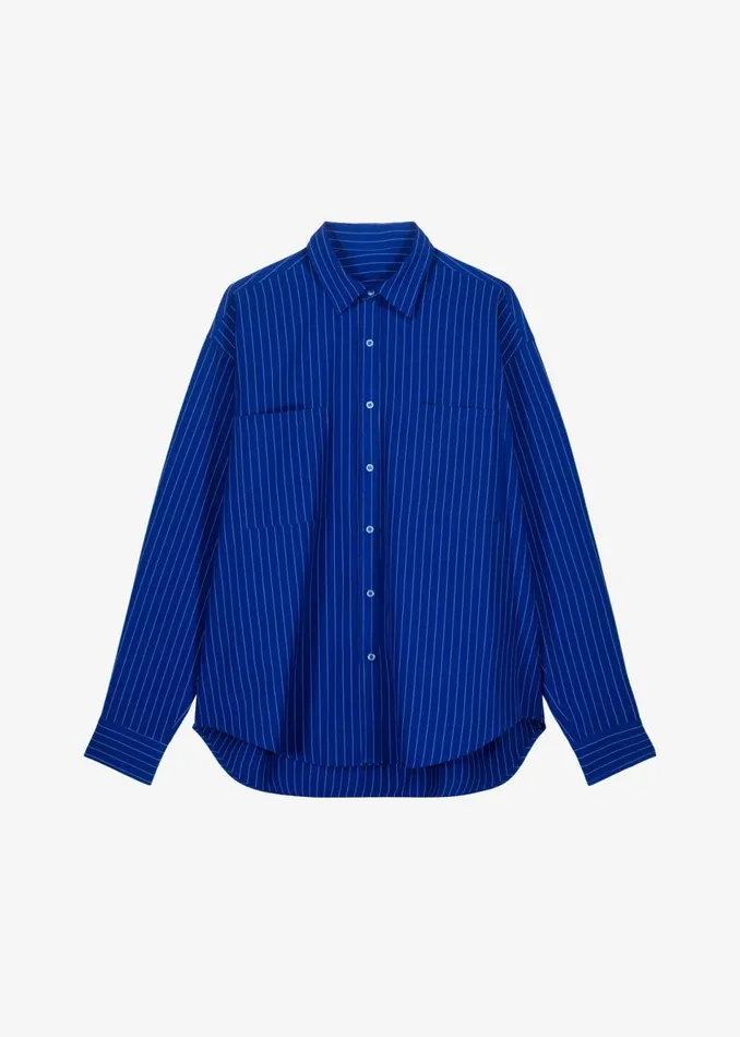 Men The Frankie Shop Tops Gus Oversized Fluid Stripe Shirt Deep Blue