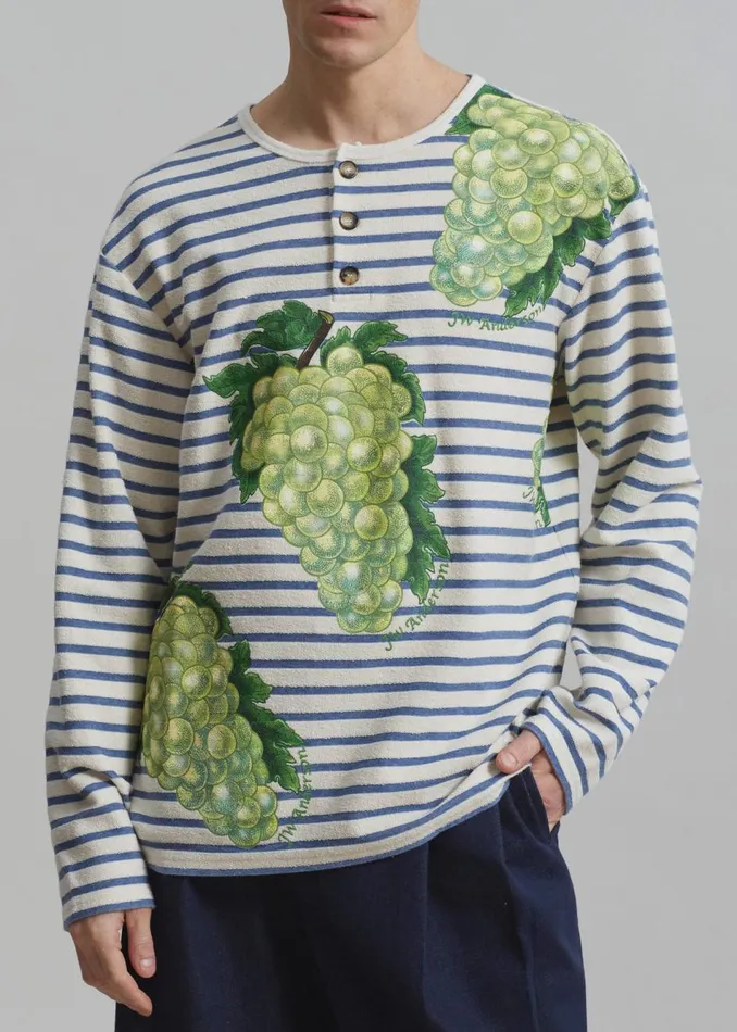 Men The Frankie Shop Tops JW Anderson Grape Henley Top Naturalblue