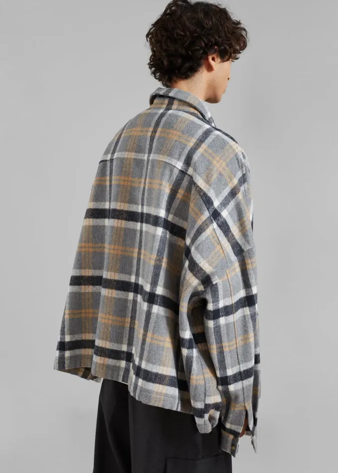 Men The Frankie Shop Tops Keaton Flannel Pocket Overshirt Checked Grey