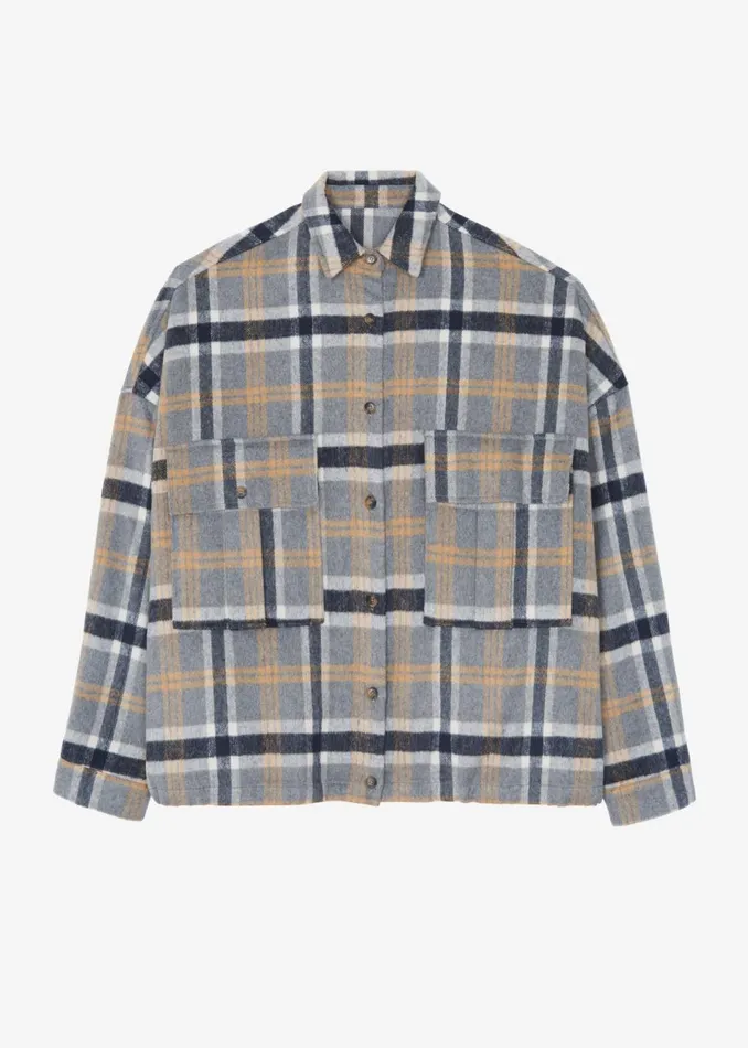 Men The Frankie Shop Tops Keaton Flannel Pocket Overshirt Checked Grey
