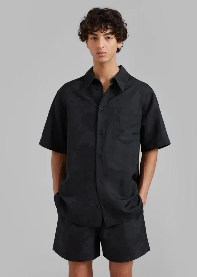 Men The Frankie Shop Tops Rhe Floral Jacquard Shirt Black Jacquard