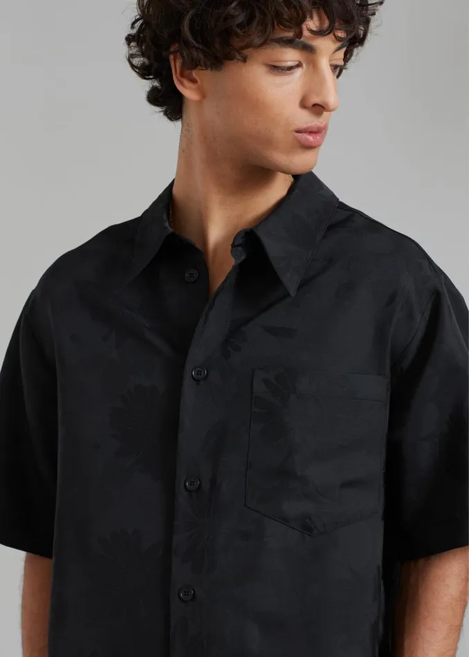Men The Frankie Shop Tops Rhe Floral Jacquard Shirt Black Jacquard