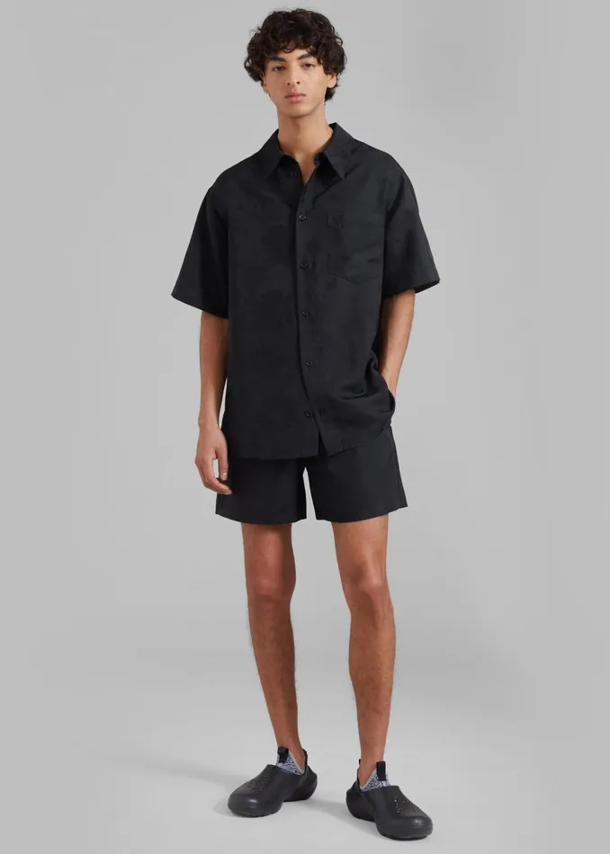 Men The Frankie Shop Tops Rhe Floral Jacquard Shirt Black Jacquard