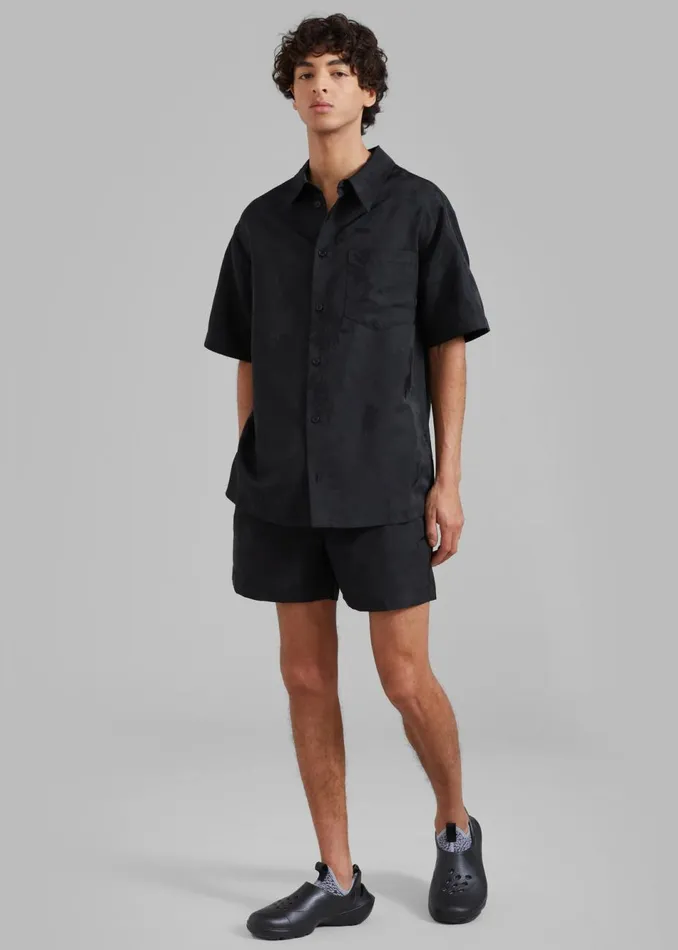 Men The Frankie Shop Tops Rhe Floral Jacquard Shirt Black Jacquard