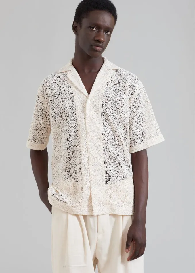 Men The Frankie Shop Tops Rhe Resort Crochet Shirt Ivory