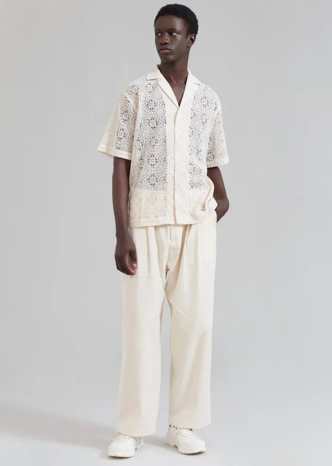 Men The Frankie Shop Tops Rhe Resort Crochet Shirt Ivory