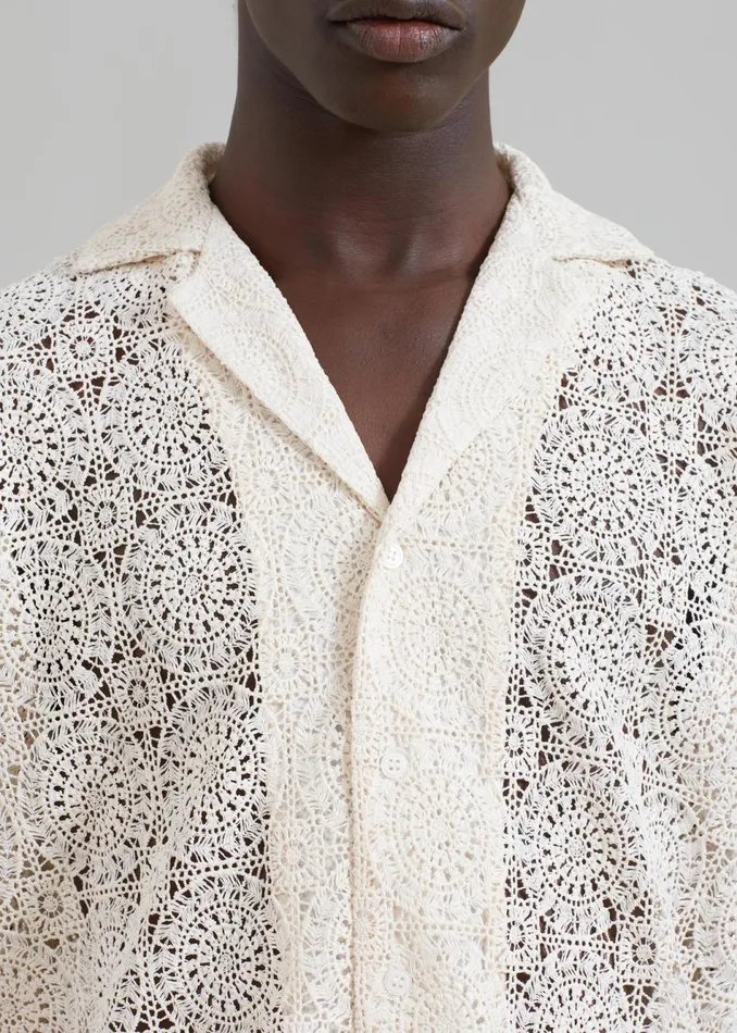 Men The Frankie Shop Tops Rhe Resort Crochet Shirt Ivory