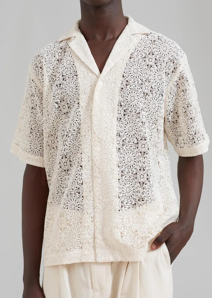 Men The Frankie Shop Tops Rhe Resort Crochet Shirt Ivory