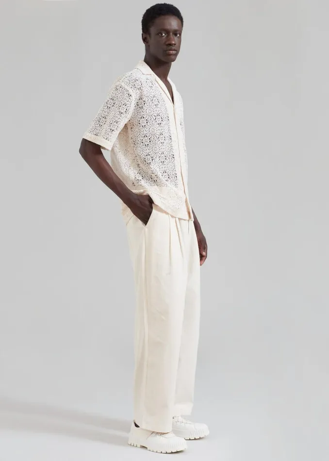 Men The Frankie Shop Tops Rhe Resort Crochet Shirt Ivory