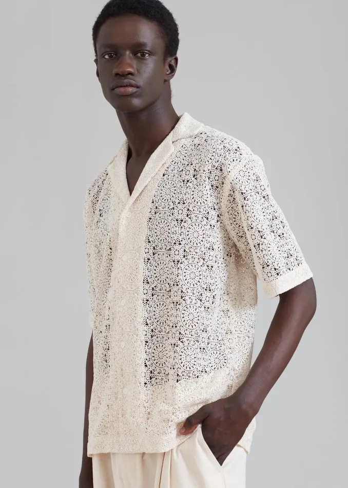 Men The Frankie Shop Tops Rhe Resort Crochet Shirt Ivory