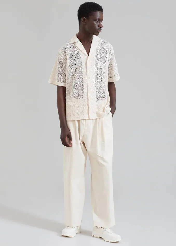 Men The Frankie Shop Tops Rhe Resort Crochet Shirt Ivory