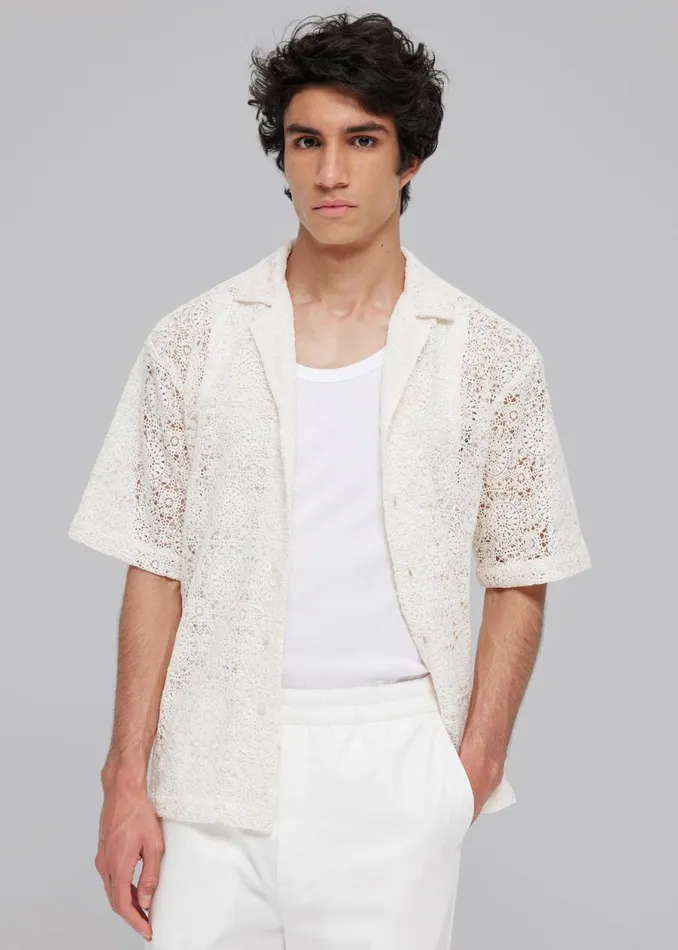 Men The Frankie Shop Tops Rhe Resort Crochet Shirt Ivory